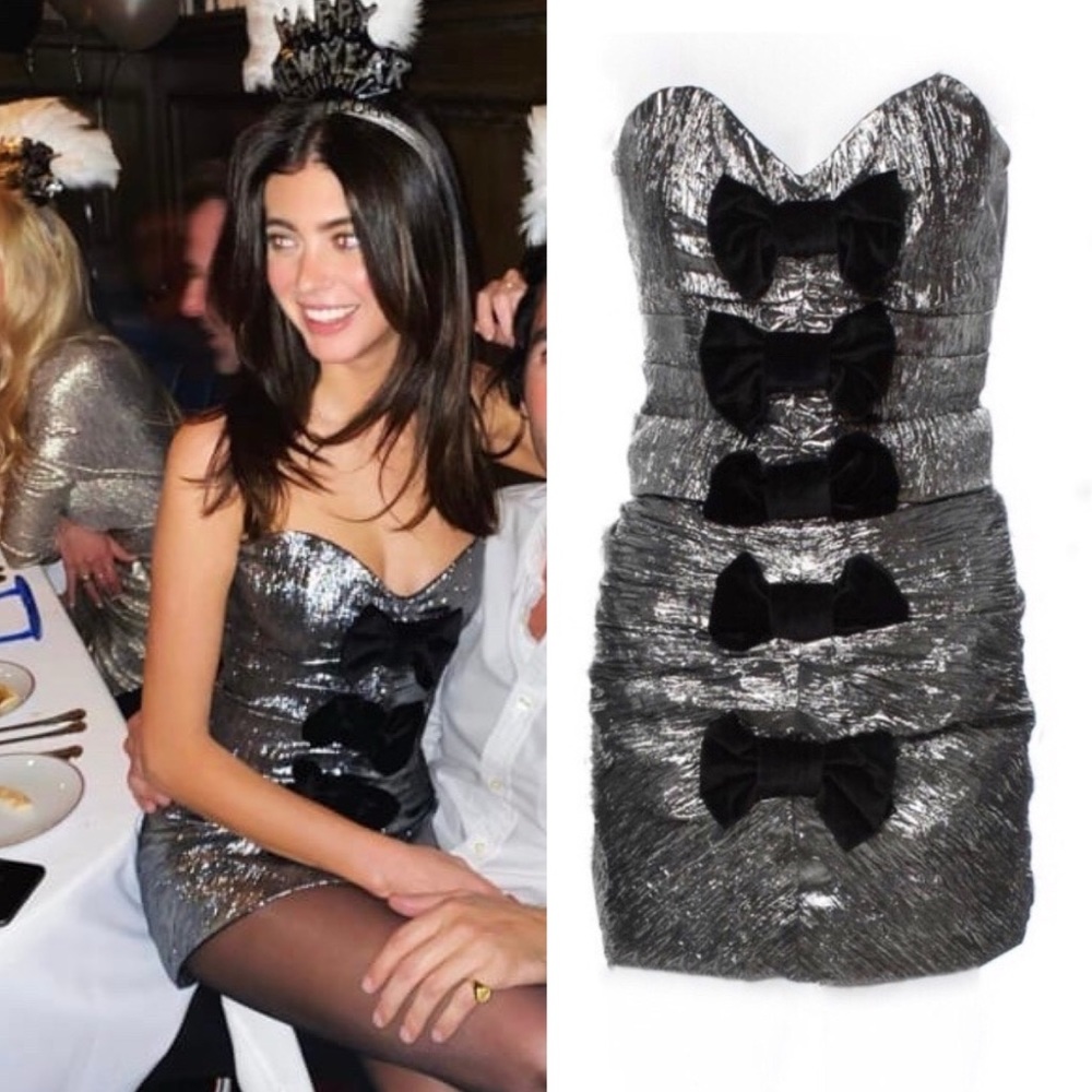 Ronny Kobo Ray Metallic Mini Dress With Bowties